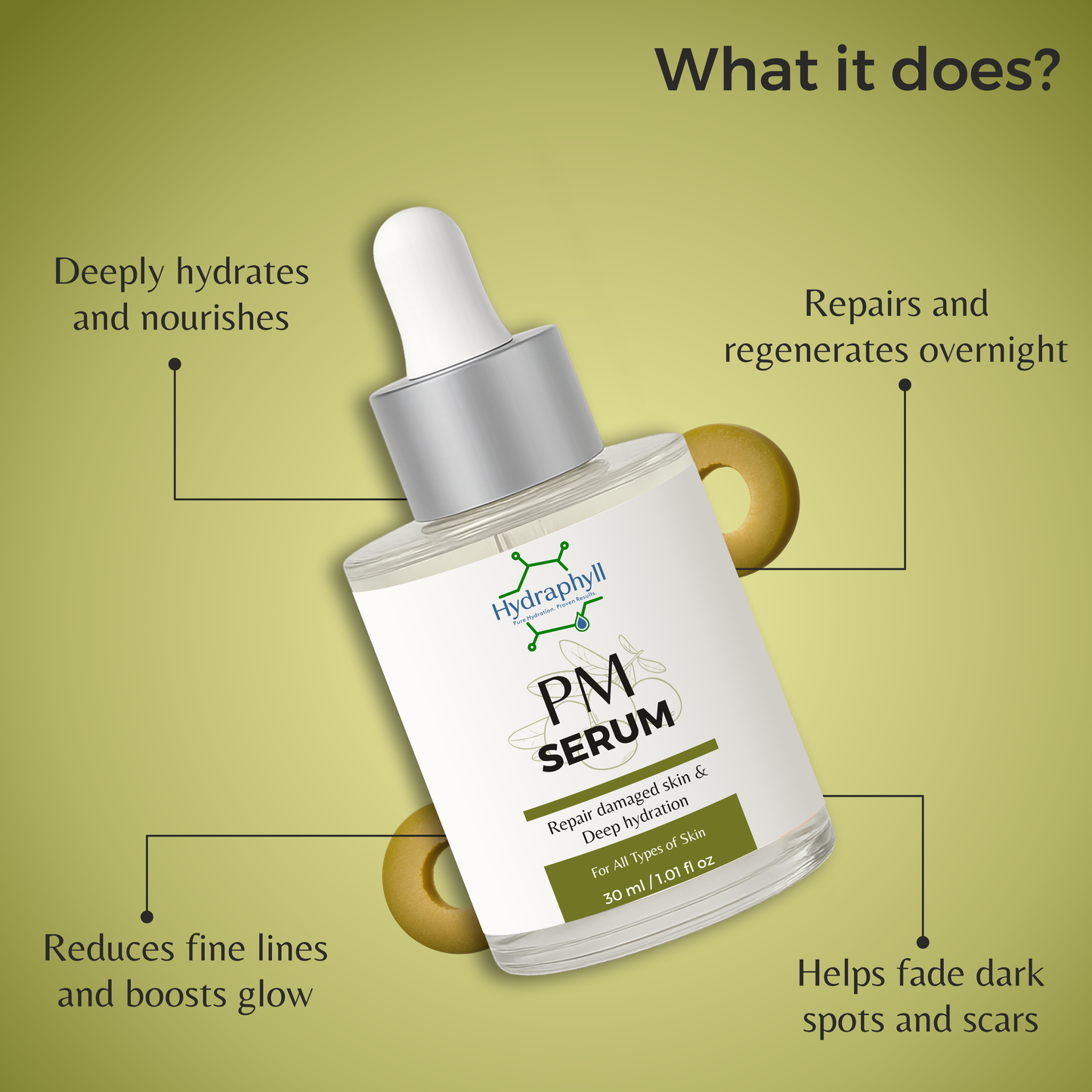 Hydraphyll™ PM Serum – Anti-Ageing, Dark Spot & Fine Line Repair with Olive Oil & Vitamin E (30ml)