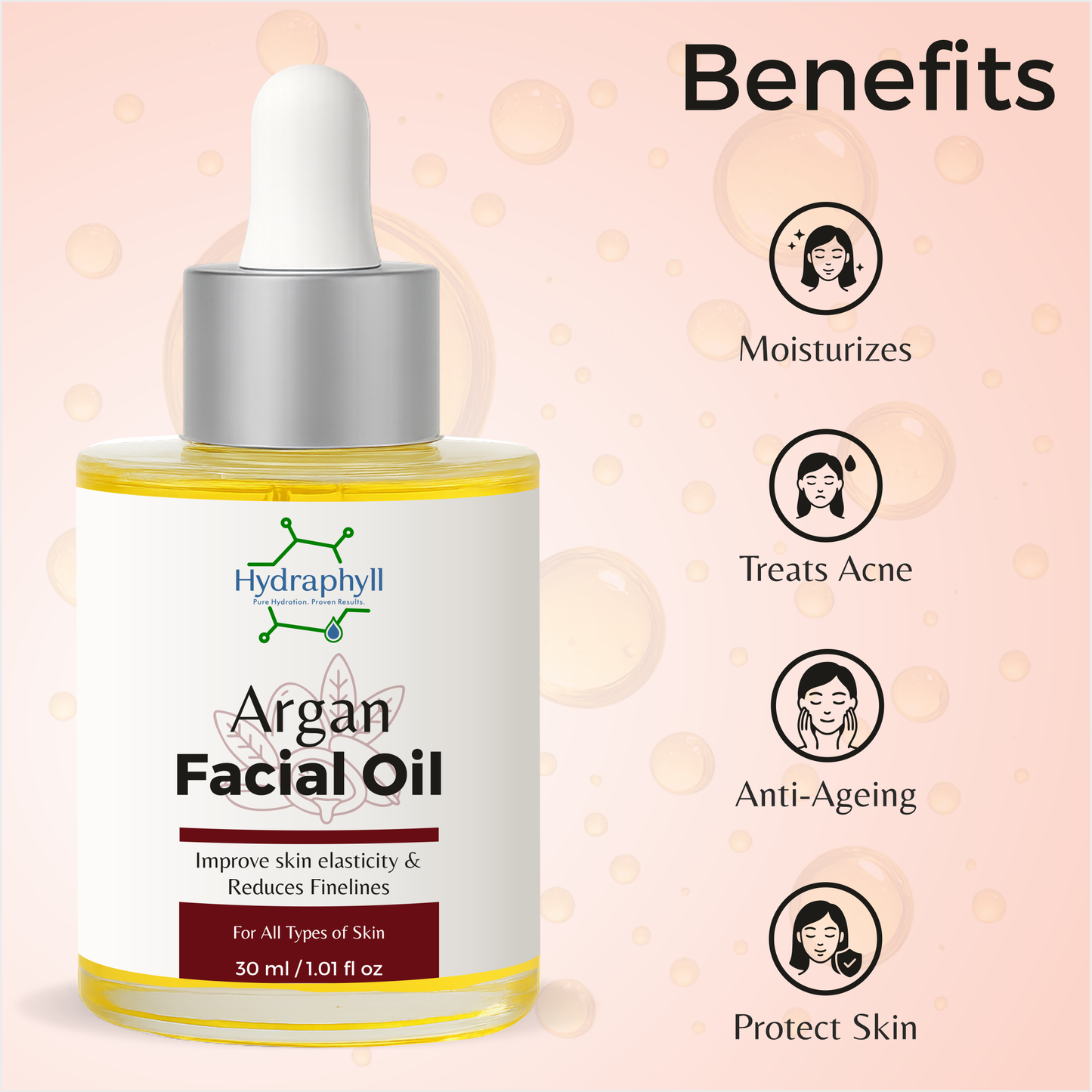 Hydraphyll™ Argan Facial Oil – 100% Pure, Deep Hydration & Skin Rejuvenation (30ml)