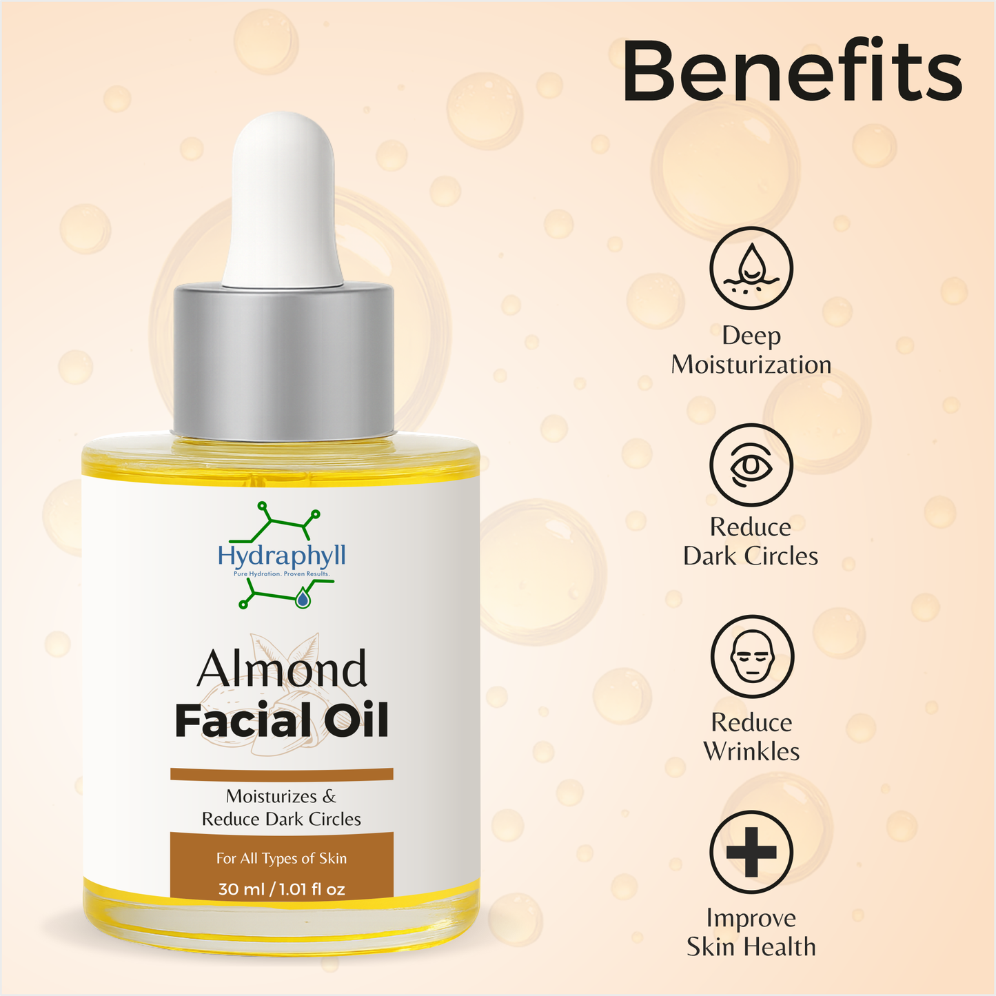 Hydraphyll™ Almond Facial Oil – 100% Natural Nourishment for Soft, Radiant Skin (30ml)