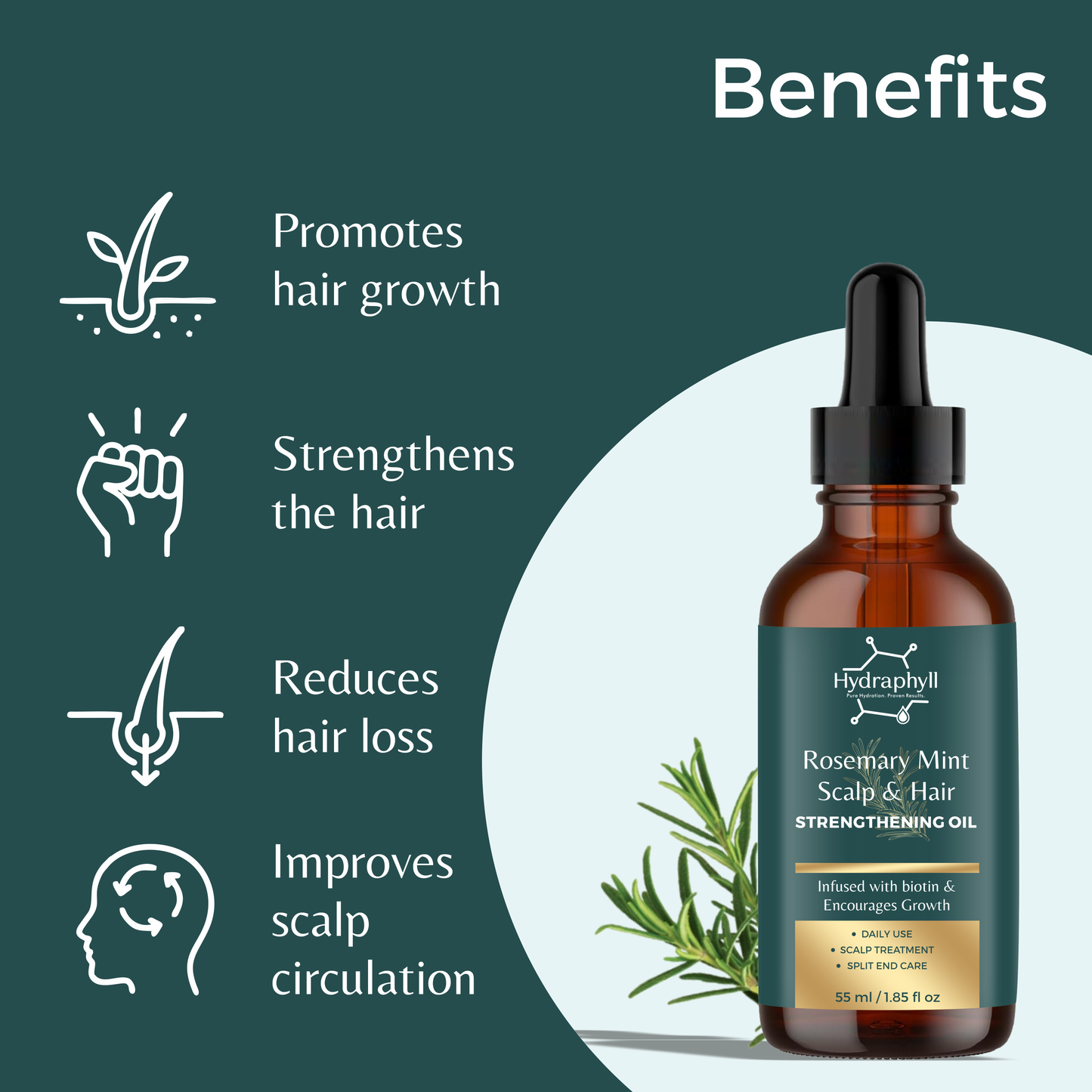Hydraphyll™ Hair Growth Oil – Rosemary Mint with Biotin | Scalp Nourishment & Split-End Care