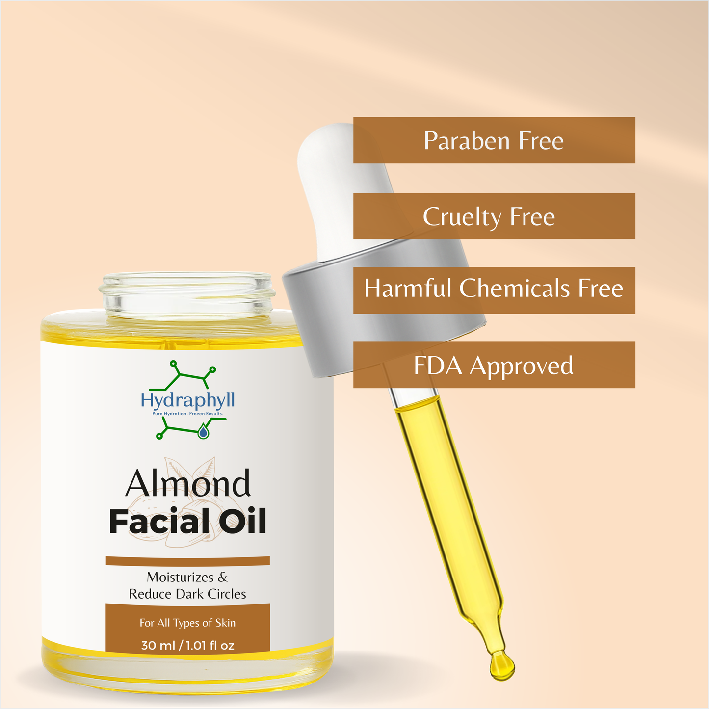 Hydraphyll™ Almond Facial Oil – 100% Natural Nourishment for Soft, Radiant Skin (30ml)